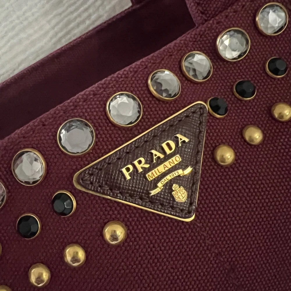 Prada Burgundy Studded Women's Bag - Picture 4 of 13